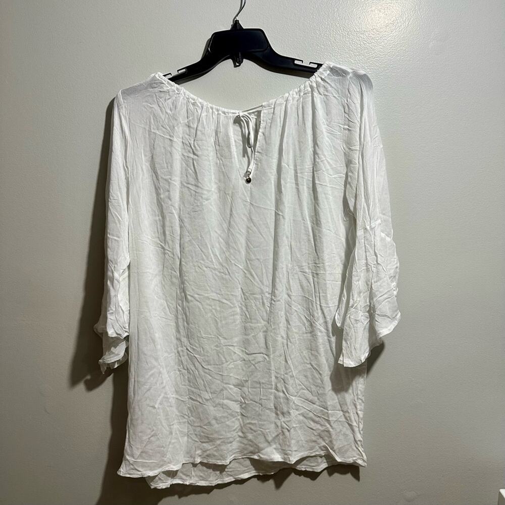 Anne Cole Blouse Size L/XXL White Keyhole Detail (376)